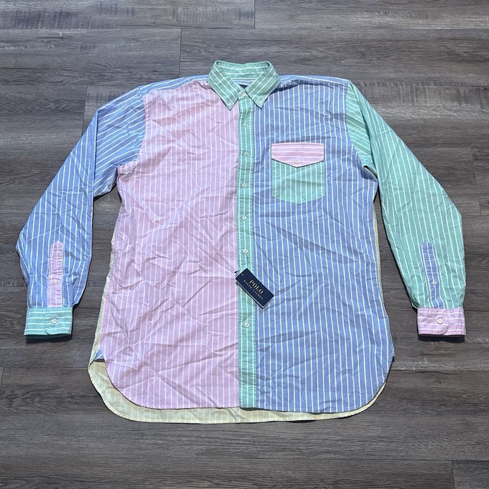 Polo Ralph Lauren Large Tall Oxford Colorblock Striped Long Sleeve Fun Shirt LT